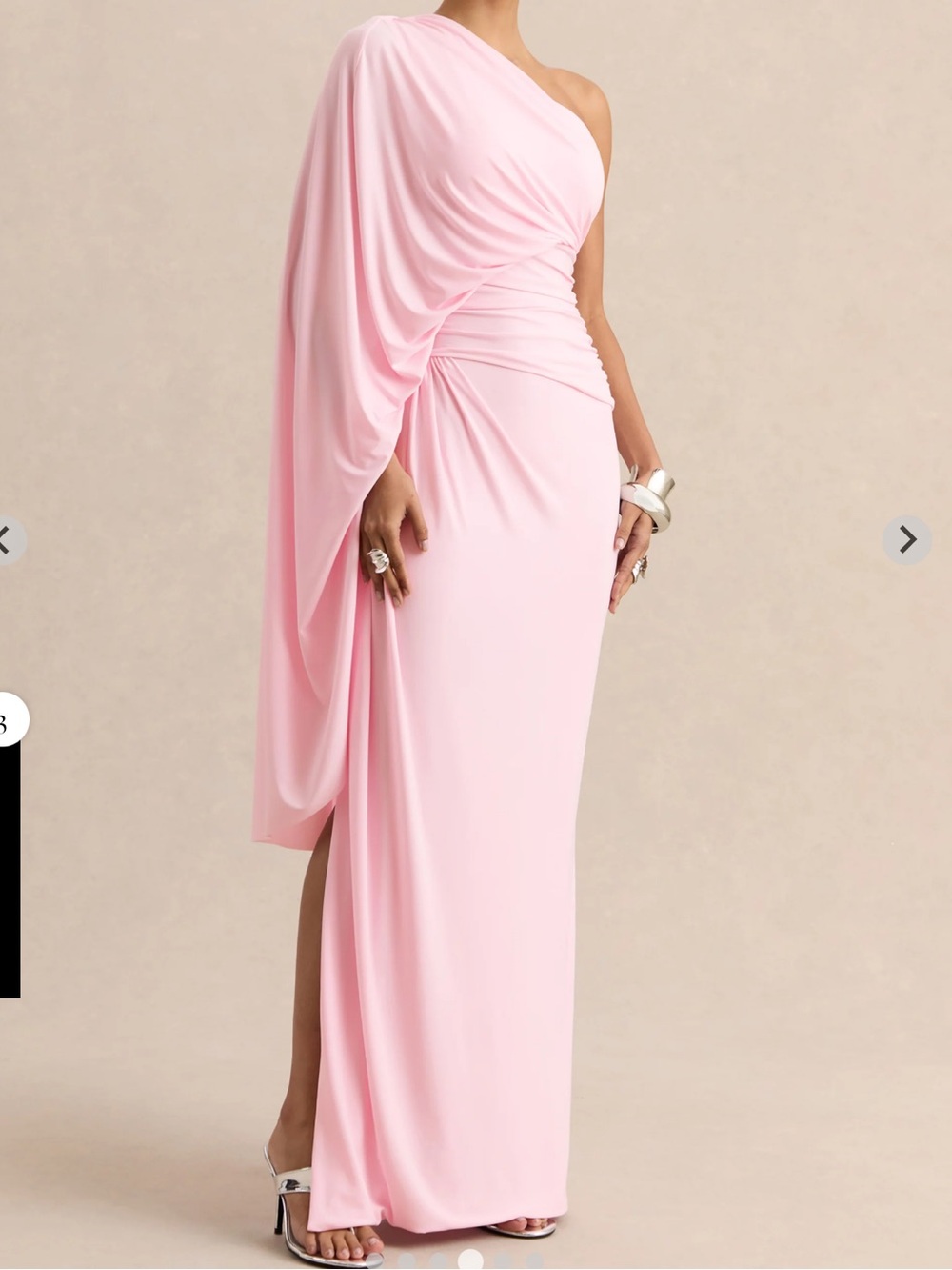 One-Shoulder Maxi Evening Dress in Soft Pink